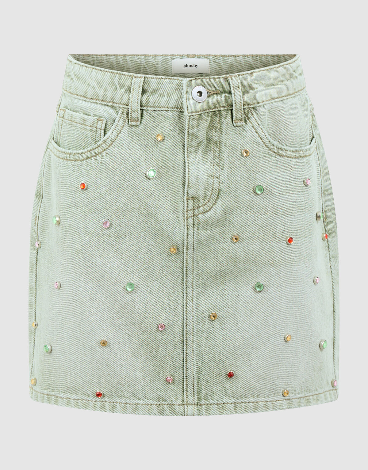 Rhinestone Denim Rok Groen