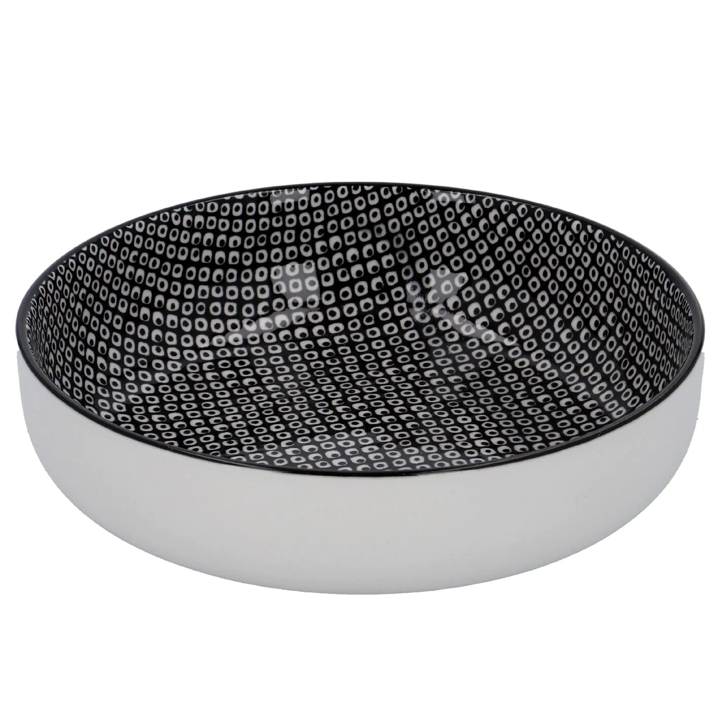 Schale China mit Rand, Perlen, schw/wss, 17 cm