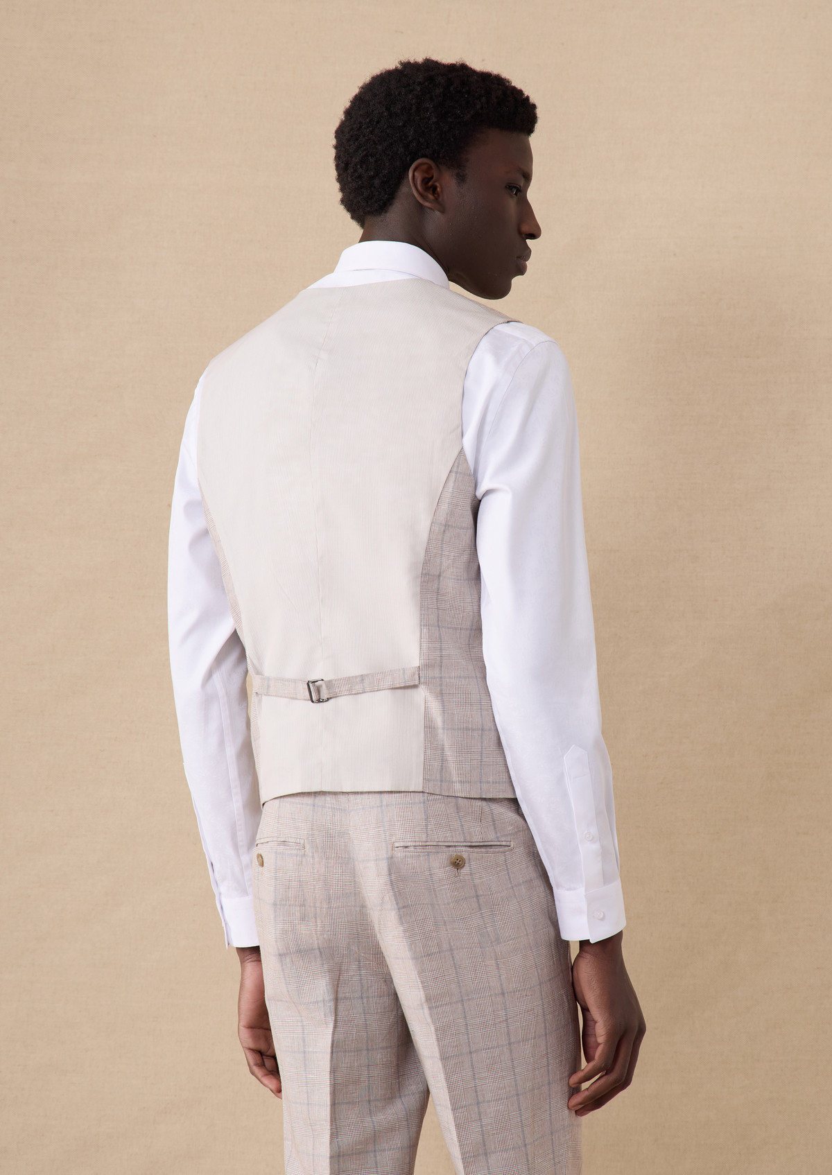 Gilet casual en lin et coton beiges Prince de Galles