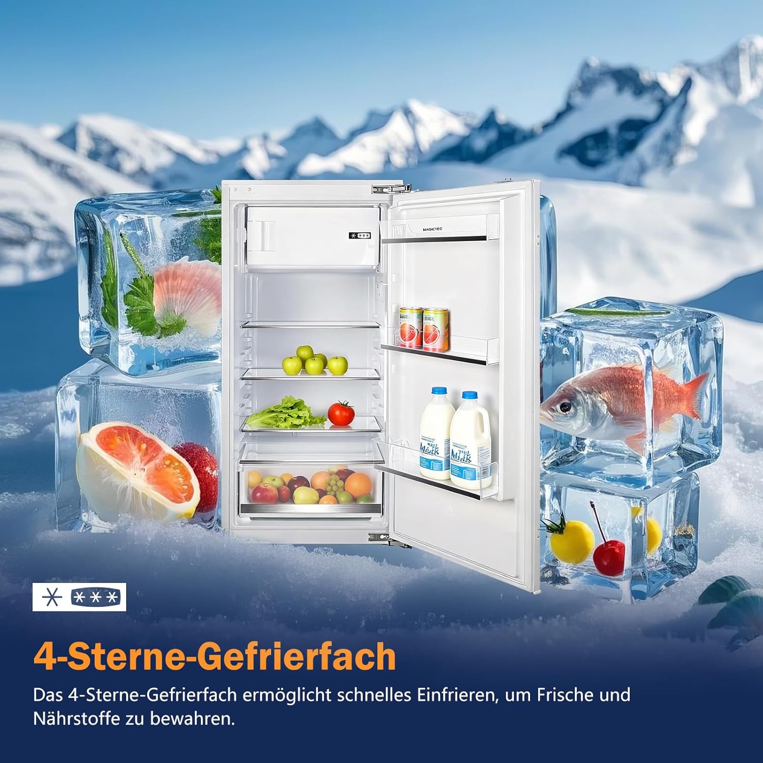 Einbaukühlschrank 122cm mit gefrierfach | 188 L (172L/16L Gefrierfach ) | | 122 cm Nische kühlschrank einbau | Energieeffizient | 4 Versilberung Technologie Hat | less frost | Wechselbaren Türsc