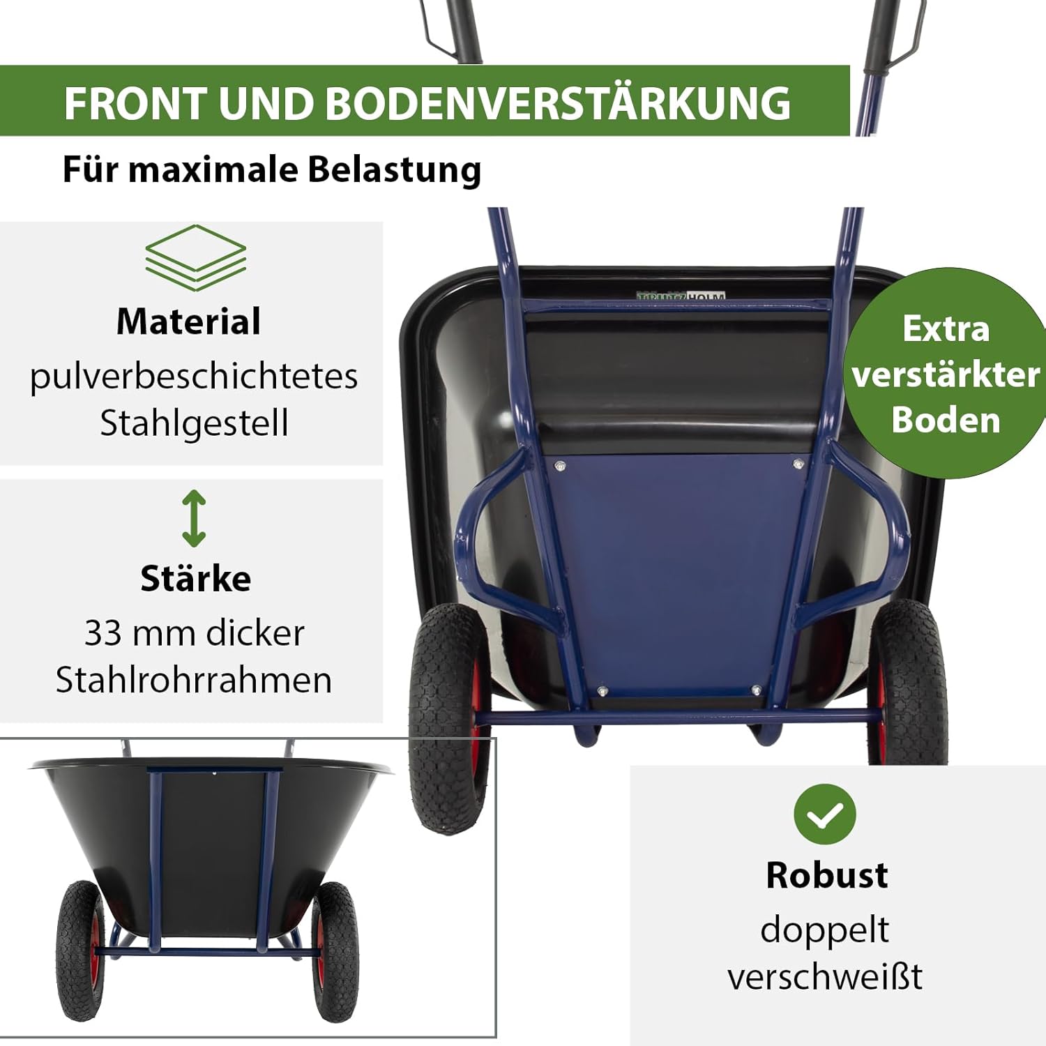 TRUTZHOLM 2-Rad Schubkarre 290 L 300 Kg 156x89 cm Stahlplatte Gartenschubkarre Hofkarre Schiebkarre Futterkarre