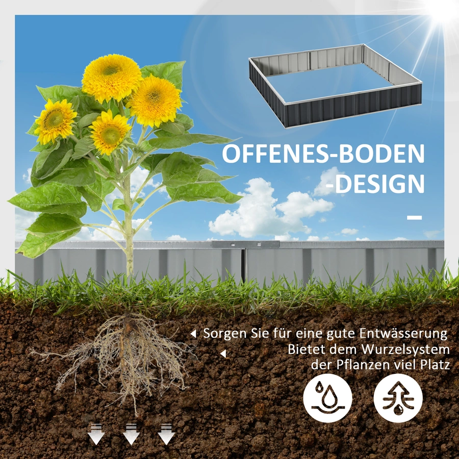 Outsunny Gartenbeet inclusive Gartenhandschuhen und Beetschildern grau