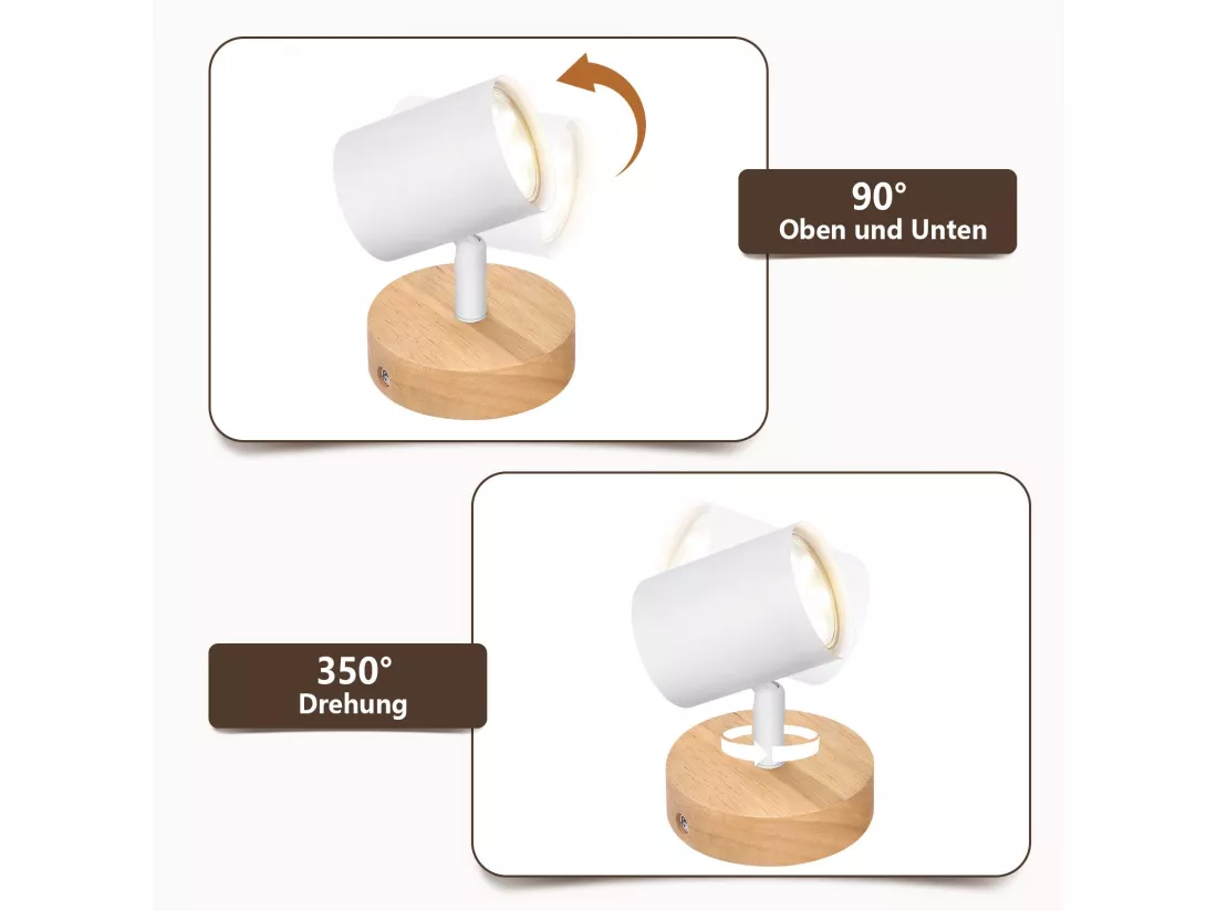 NETTLIFE Plafonnier LED 1 flamme - Blanc Plafonnier GU10 Spot pivotant Applique murale en bois Spot mural pour salon chambre Sans ampoule