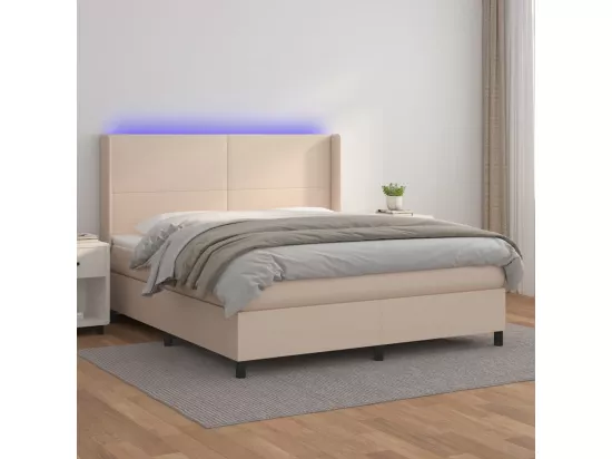 Sommier tapissier matelas LED Cappuccino 180x200 cm Similicuir