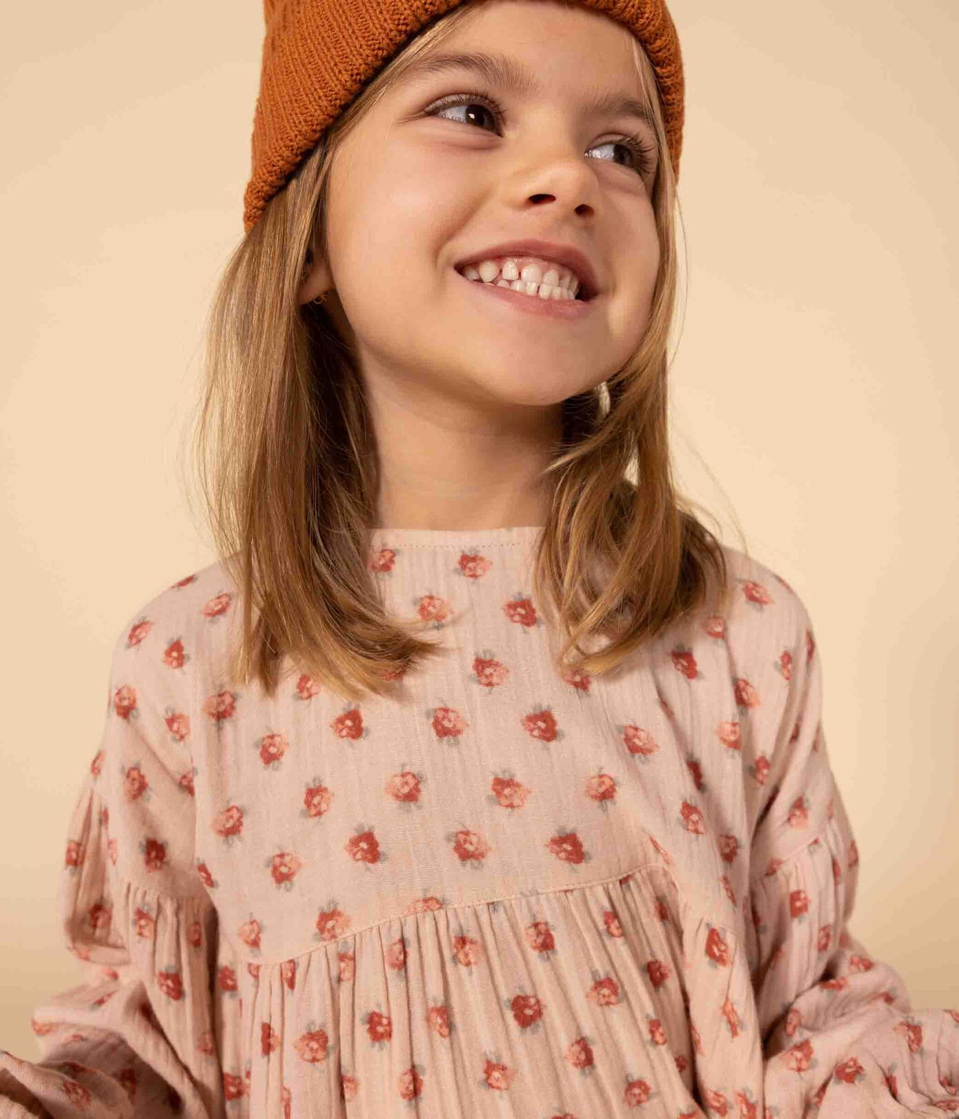 Robe manches longues en gaze de coton fleurie enfant fille