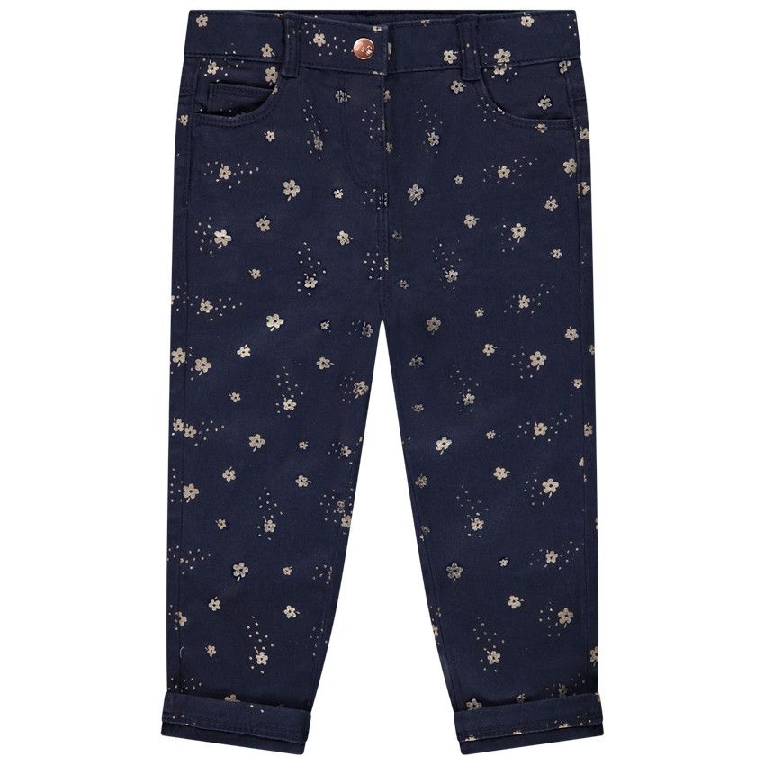 Pantalon slim en twill imprimé fantaisie pour bébé fille - Bleu marine
