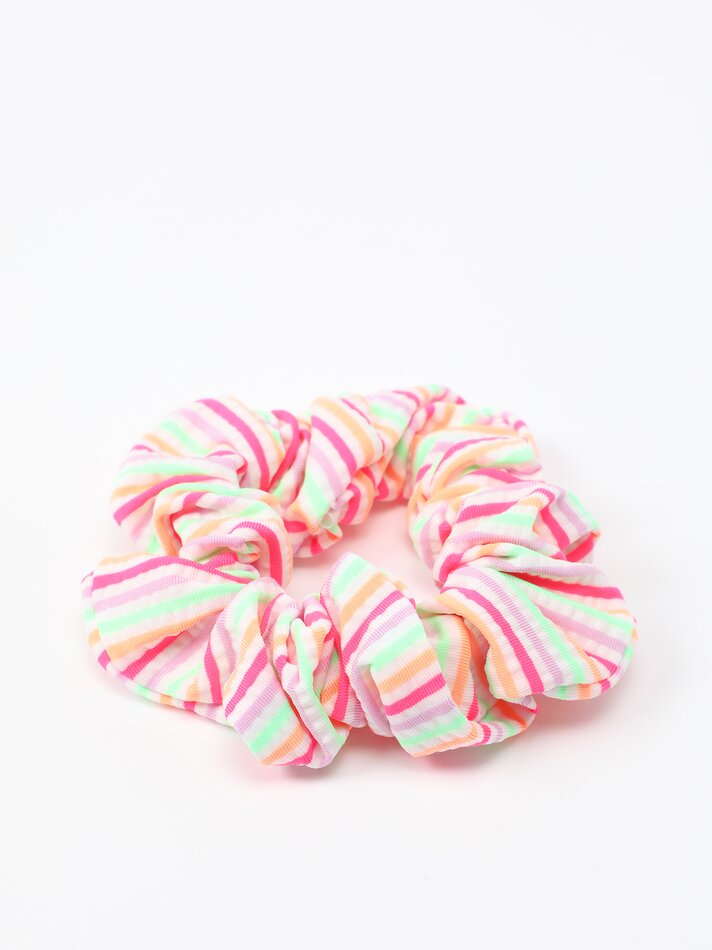 Conjunto de biquíni listrado de duas peças com scrunchie - Fúcsia fluorescente