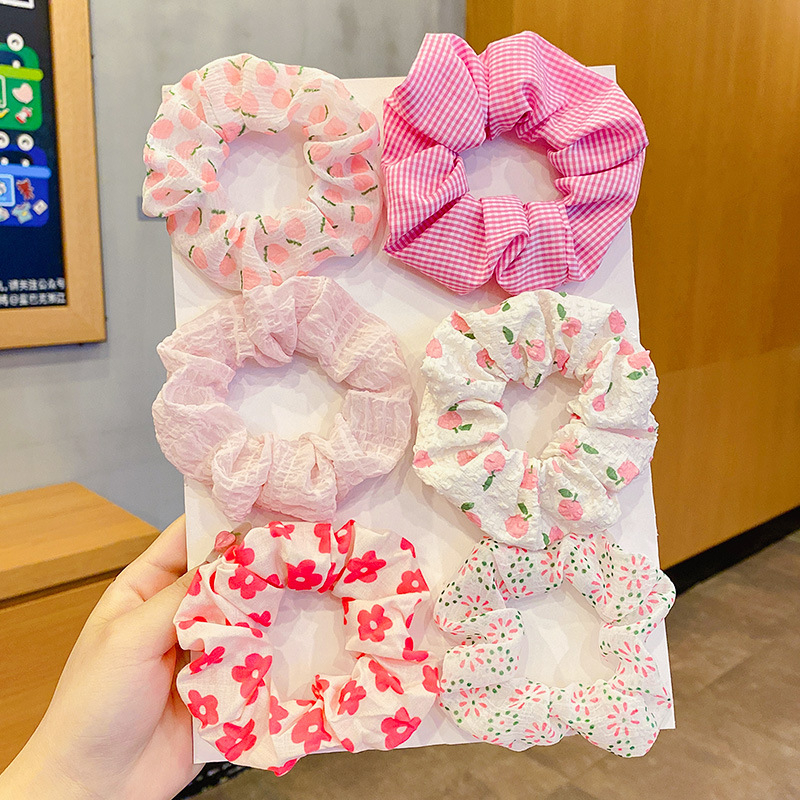 (6er Set) Scrunchies Elastische Haargummis Haarschmuck Haarband - Rosa