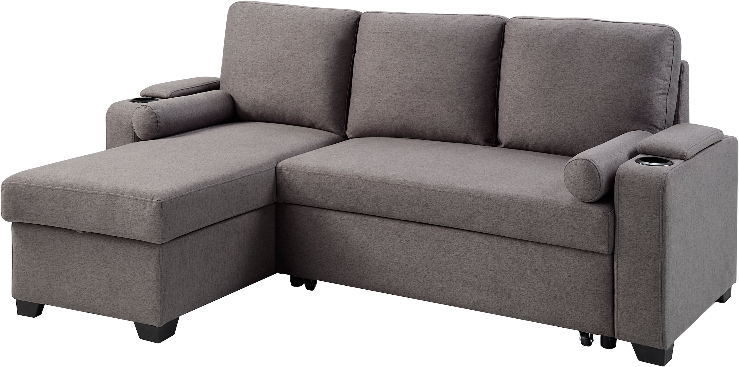 ATLANTIC home collection Ecksofa »Gorje L-Form« mit Schlaffunktion, Stauraum, Becherhalter, Staufächer & Kissenrollen