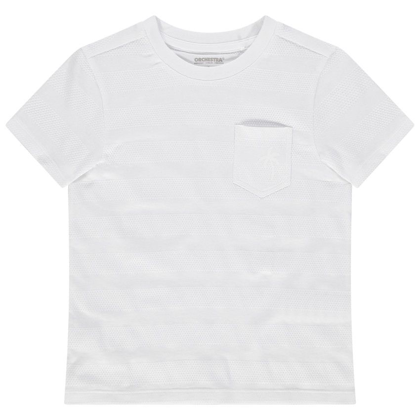 T-shirt manches courtes à rayures fantaisie et poche print palmier - Blanc
