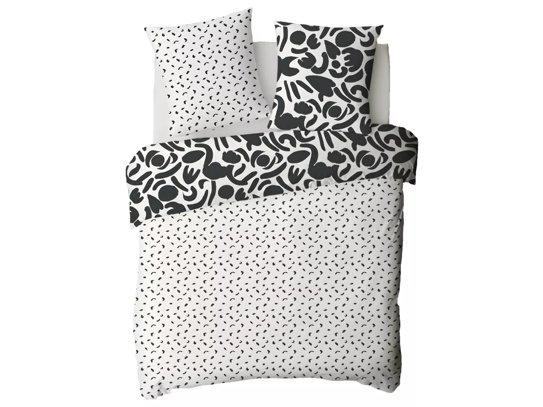 Parure de lit 2 personnes en coton 57 fils imprimé noir 260x240cm