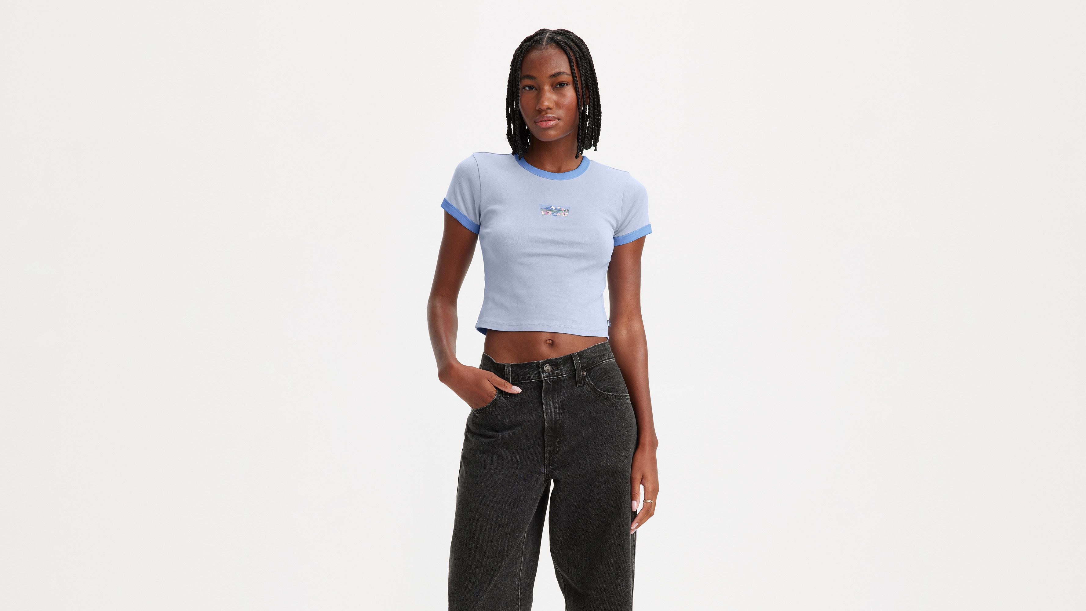 T-shirt graphique Ringer Mini - Mini Batwing Scenic Brunnera Blue - Bleu