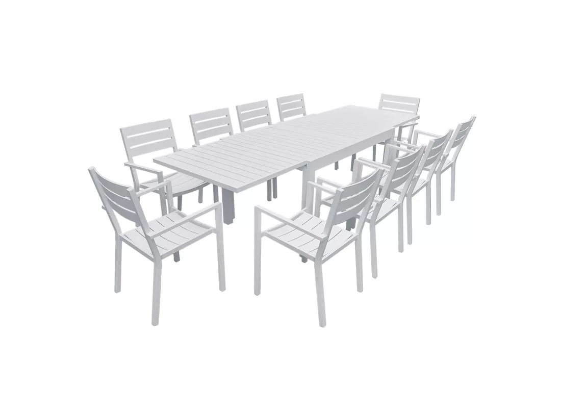 Salon de jardin VENEZIA extensible 132/264 en aluminium blanc - 10 places - HAPPY GARDEN