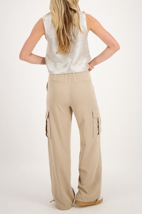 Beige cargo broek met elastieken tailleband