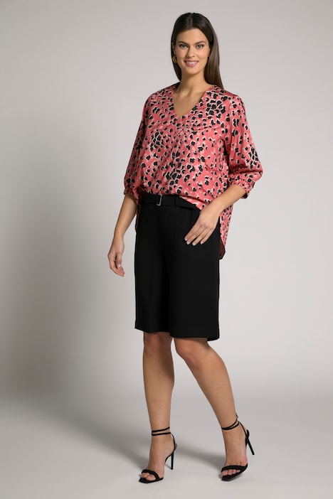 Bluse, Animal-Druck, A-Linie, V-Ausschnitt, 3/4-Arm