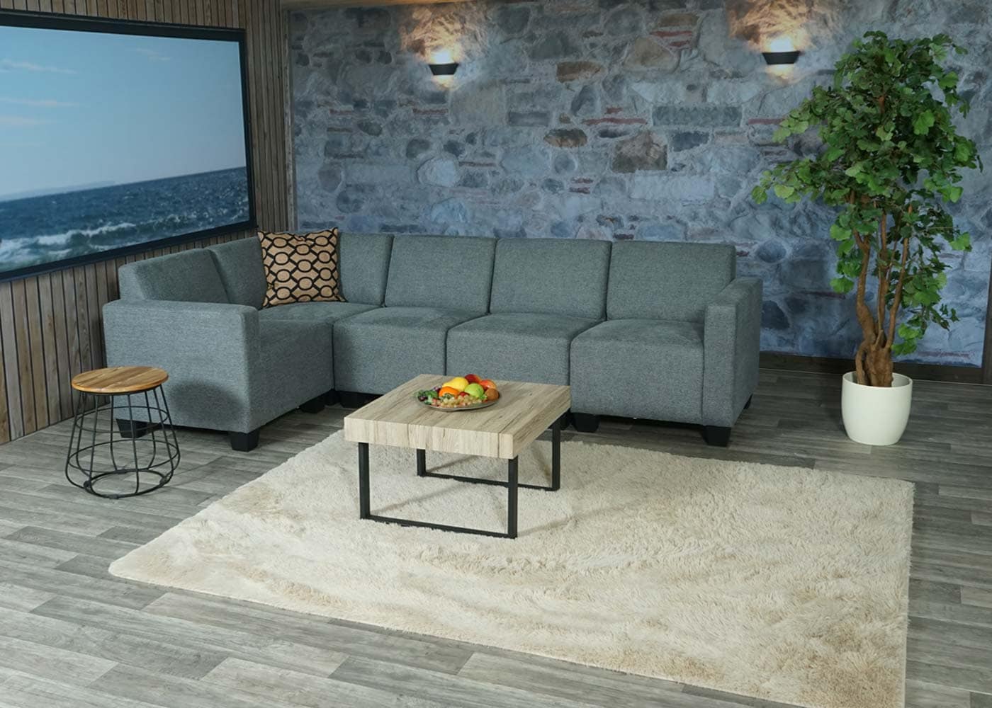 Modular Sofa-System Couch-Garnitur Moncalieri 5, Stoff/Textil ~ grau