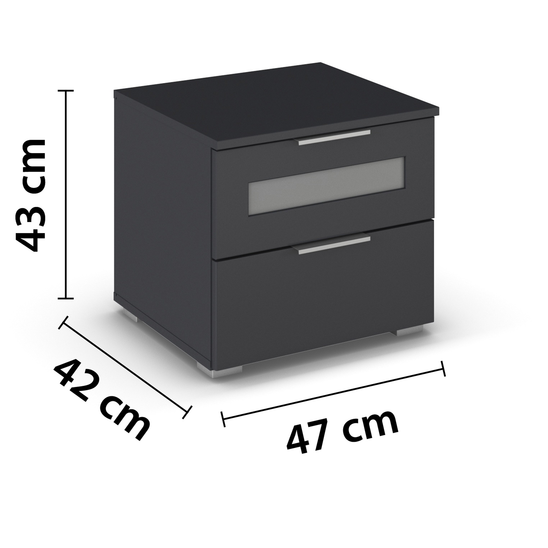 Nachtschrank - grau metallic - Milchglaseinsatz - 47 cm