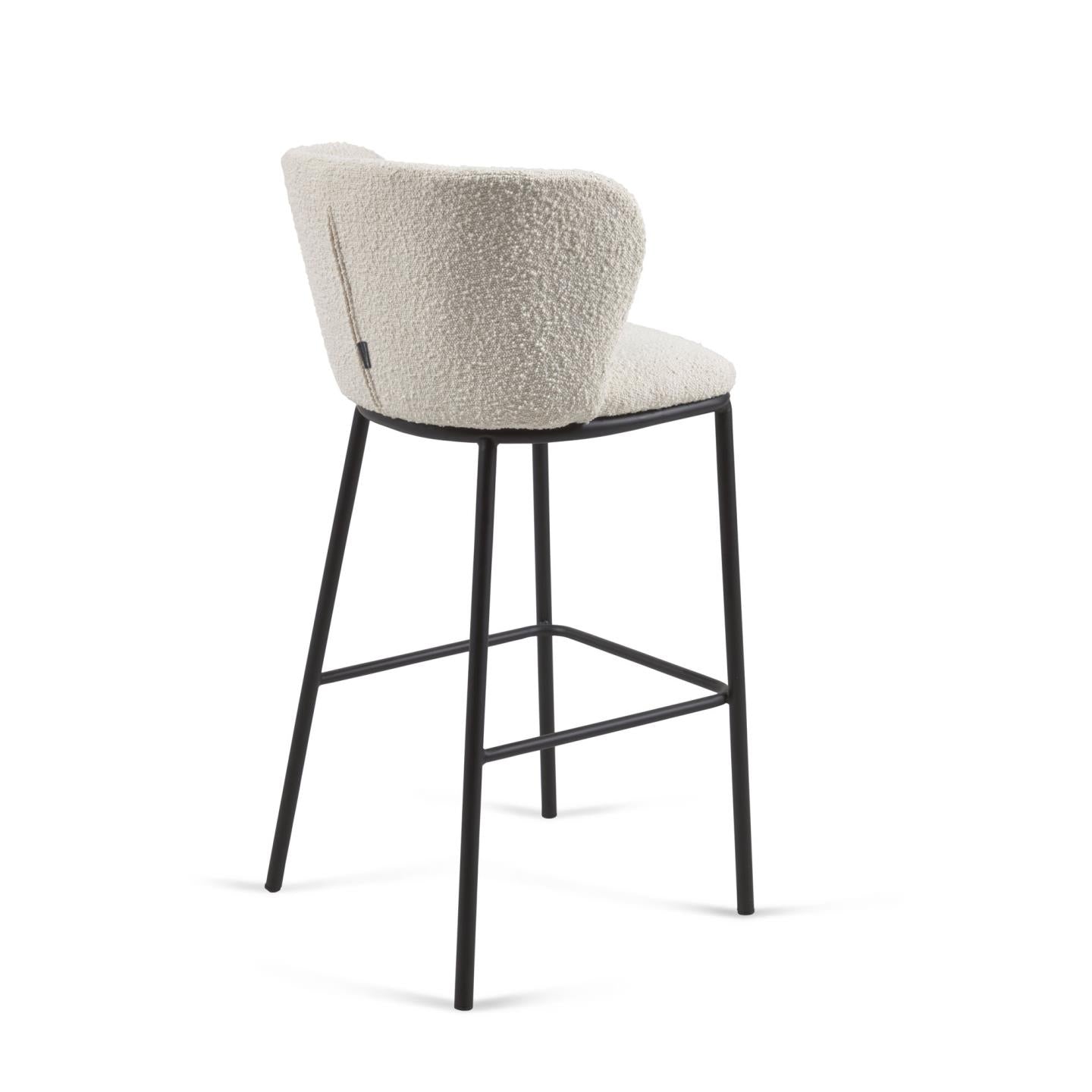 Kave Home Ciselia Barkruk - H 75 cm - Wit / Zwart