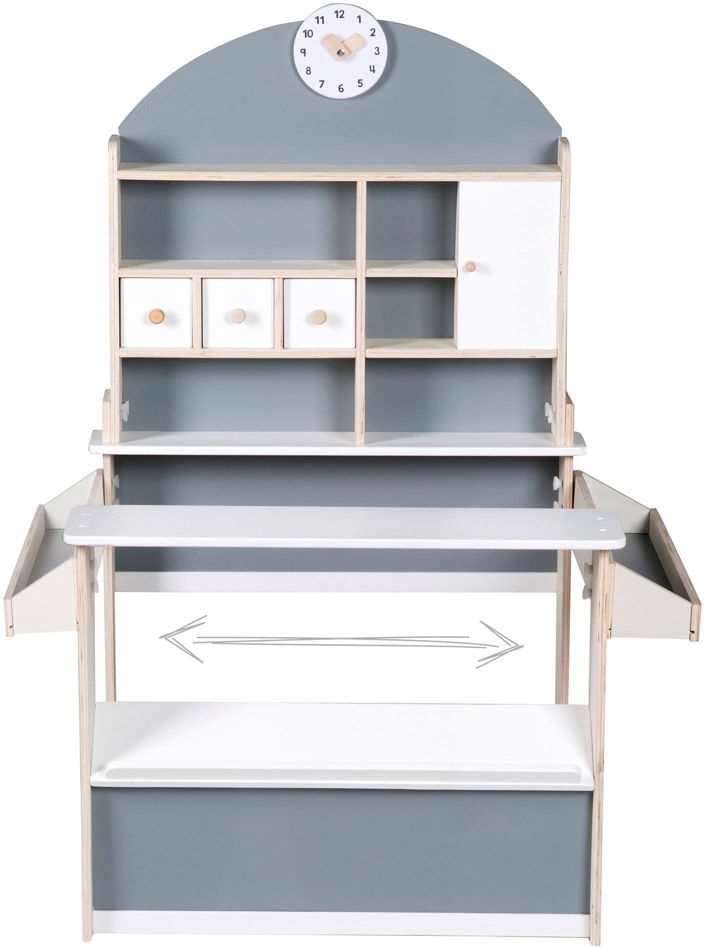 roba® Kaufladen »Verkaufsstand, weiss/grau/naur« mit Uhr