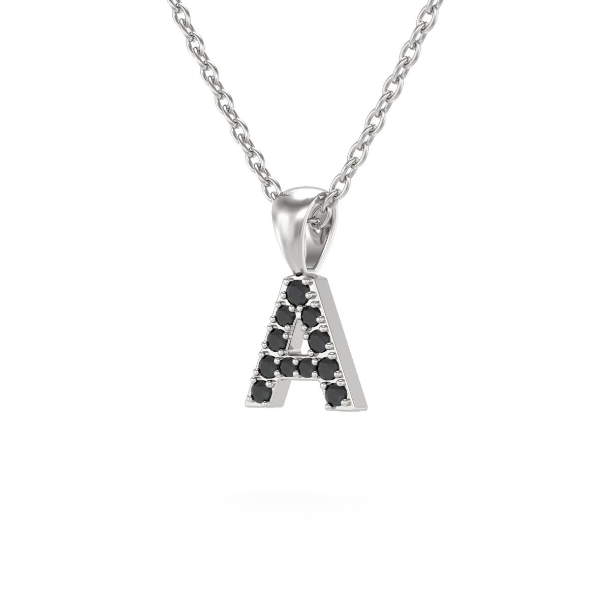 Collier Pendentif ADEN Lettre A Diamant Noir Chaine Argent 925 incluse 0.72grs