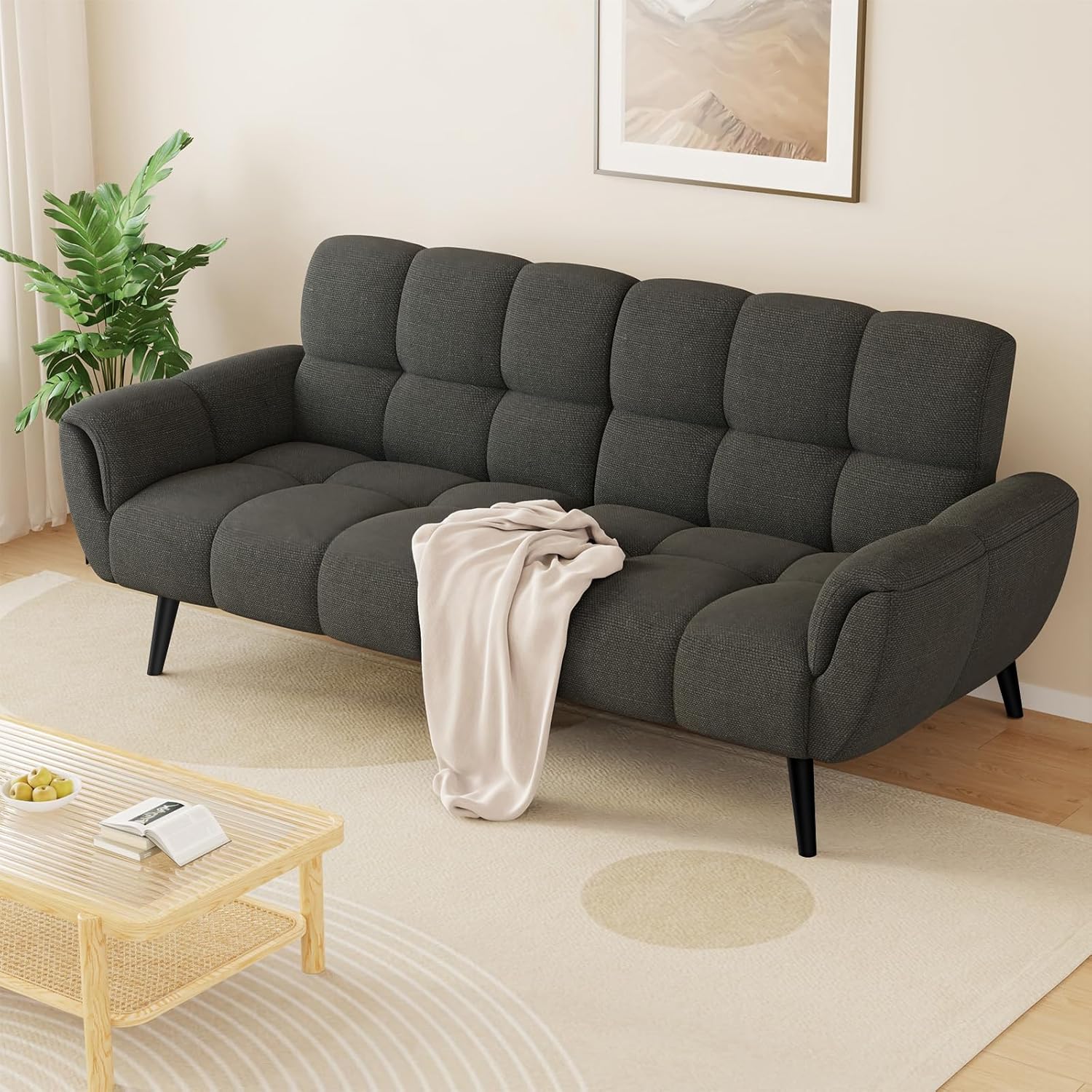 Sofa Mit Schlaffunktion, Klappsofa Sofa 3 Sitzer, Schlafsofa 155x85cm, Bequemes Geeignet Für Wohnzimmer, Büro, Lounge, Zimmer, Schlafzimmer (Dunkelgrau)