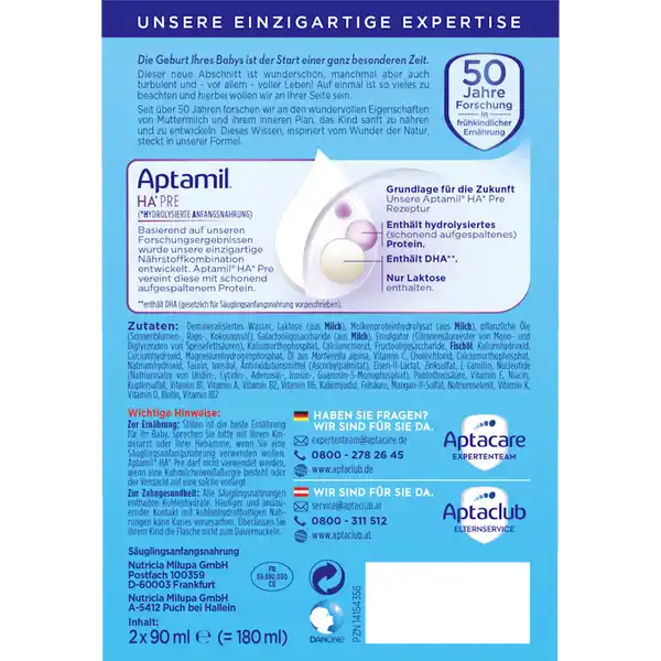 HA PRE hydrolysierte Anfangsnahrung von Geburt an