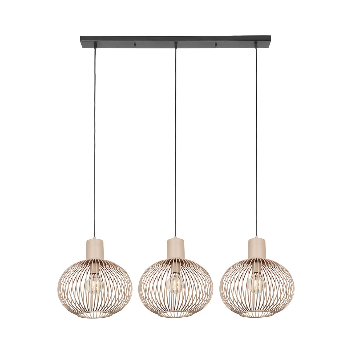 Moderne draad hanglamp zwart met beige 3-lichts - Gila