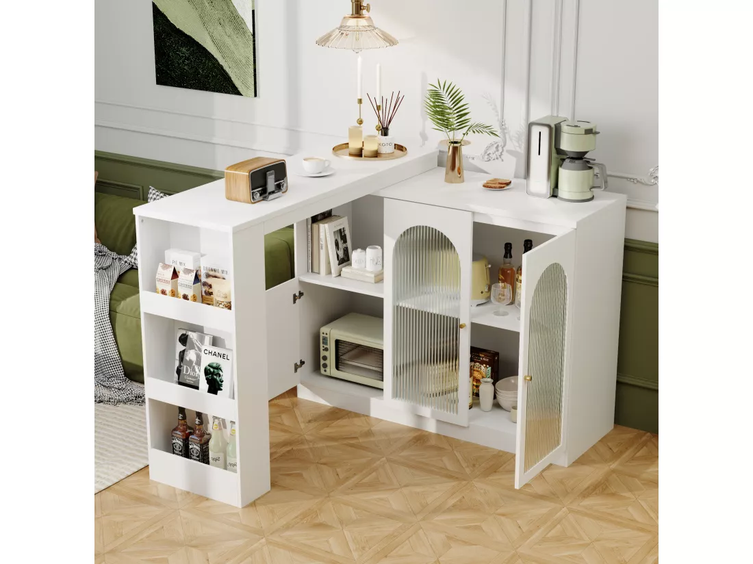 Buffet、Meuble de bar rotatif en MDF - grand espace de rangement - style contemporain - Blanc