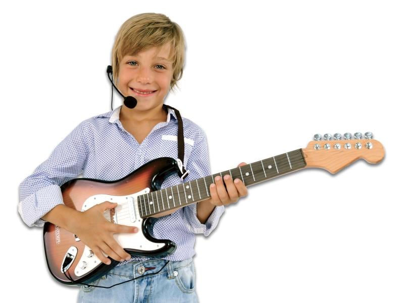 Bontempi Musikinstrument Elektronische Rock Gitarre E-Gitarre mit Gitarrengurt und Mikrofon