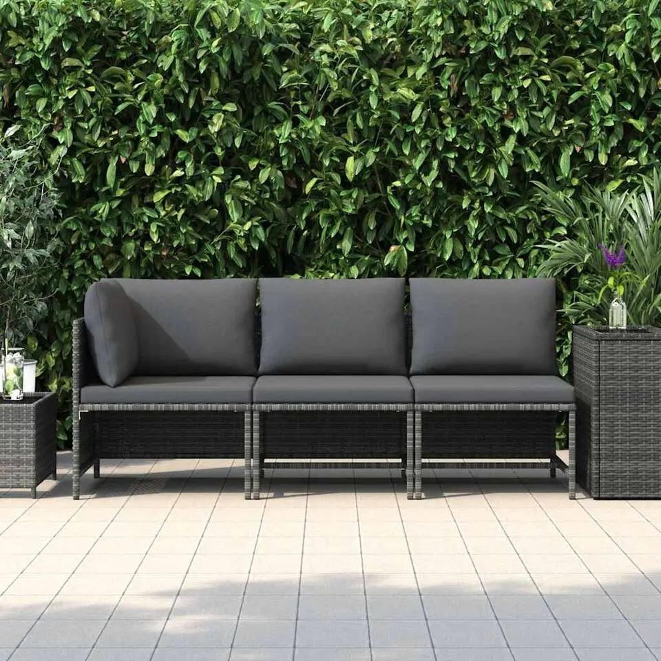 vidaXL - Loungeset - Grijs - Poly rattan - 3 stuks - Met kussens