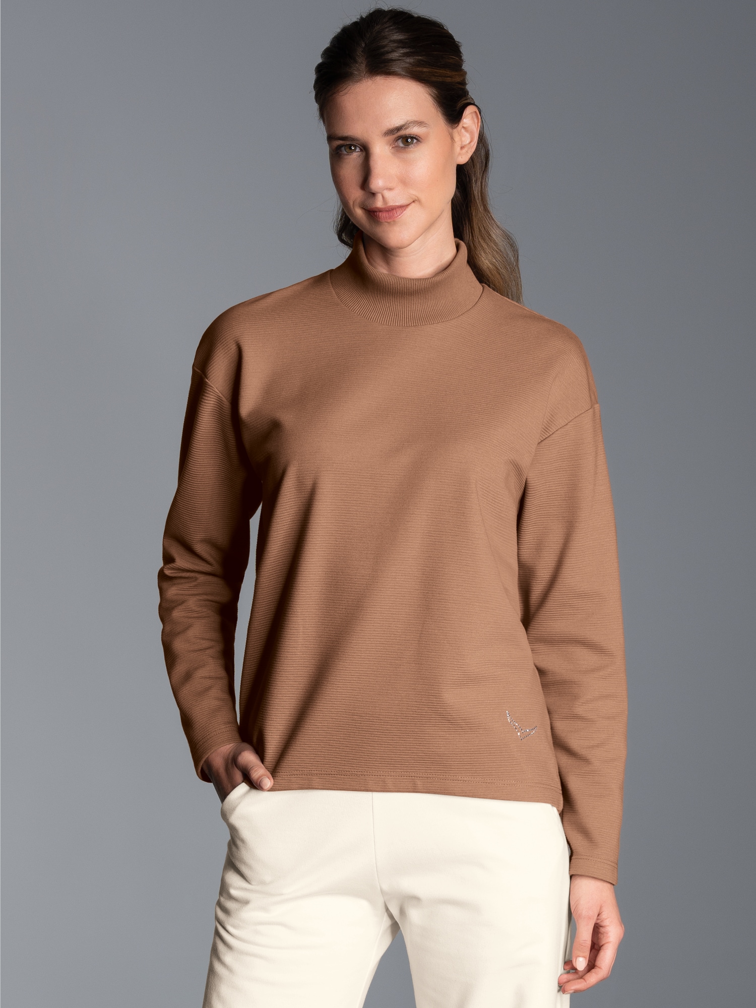 Sweatshirt mit Stehkragen Haselnuss