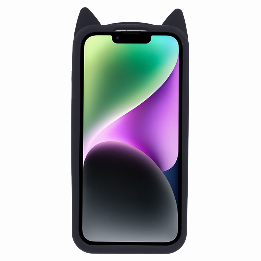 iPhone 14 3D Silikon Case Hülle mit Süssen Katzenohren - Schwarz
