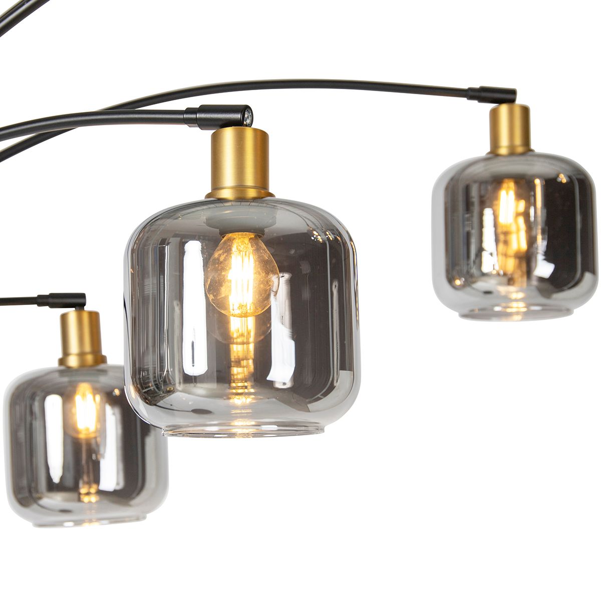 Vloerlamp zwart met goud met smoke glas 5-lichts - Zuzanna