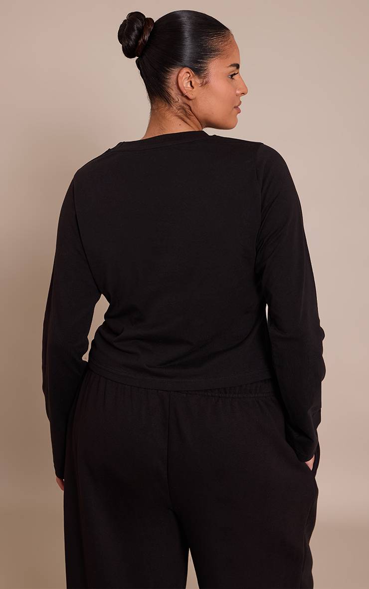 Noir T-shirt Grande Taille Ajusté À Manches Longues