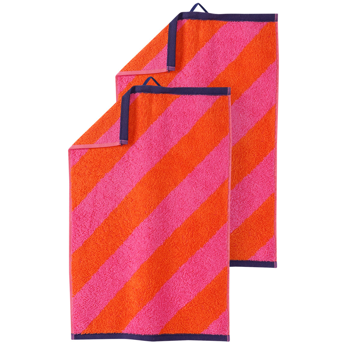 My Home 2 Gästehandtücher mit diagonalen Streifen orange / pink