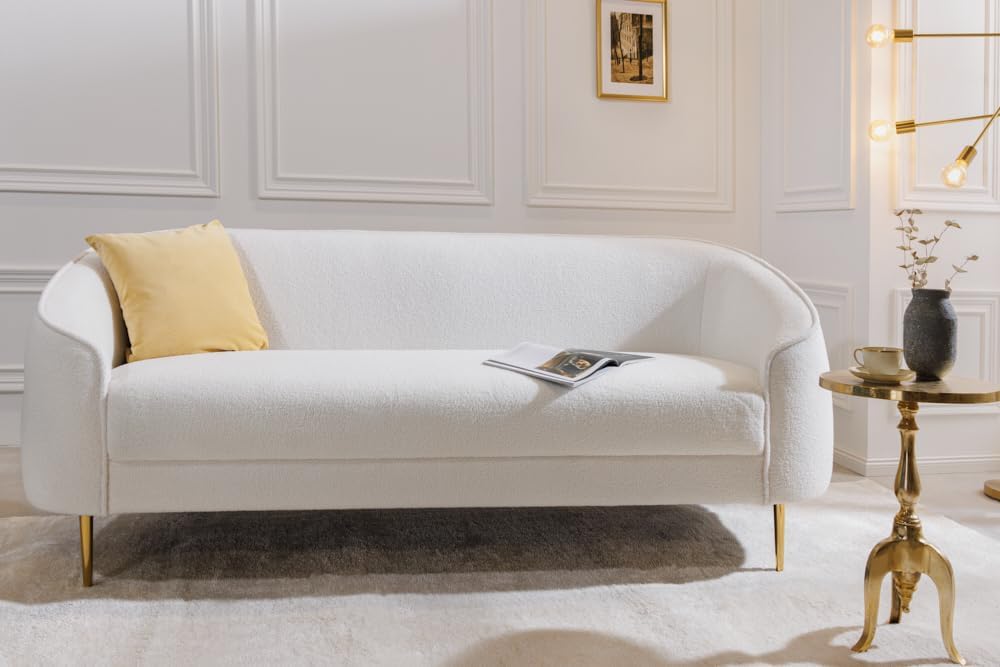 riess-ambiente.de Design 3er Lounge Sofa Diva 205cm weiß Bouclé 3-Sitzer Metallfüße Gold