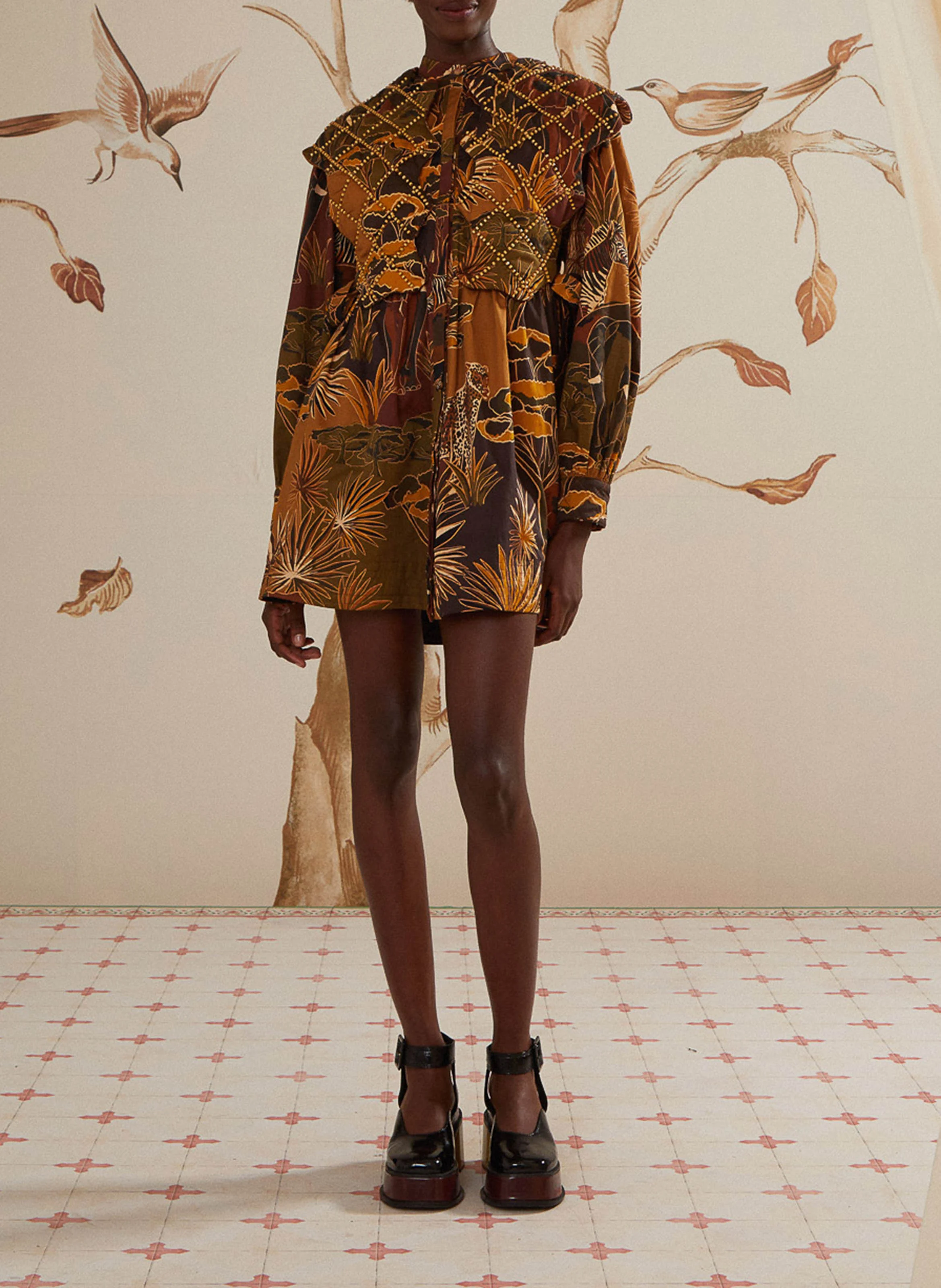 Robe avec empiècement matelassé | Marron