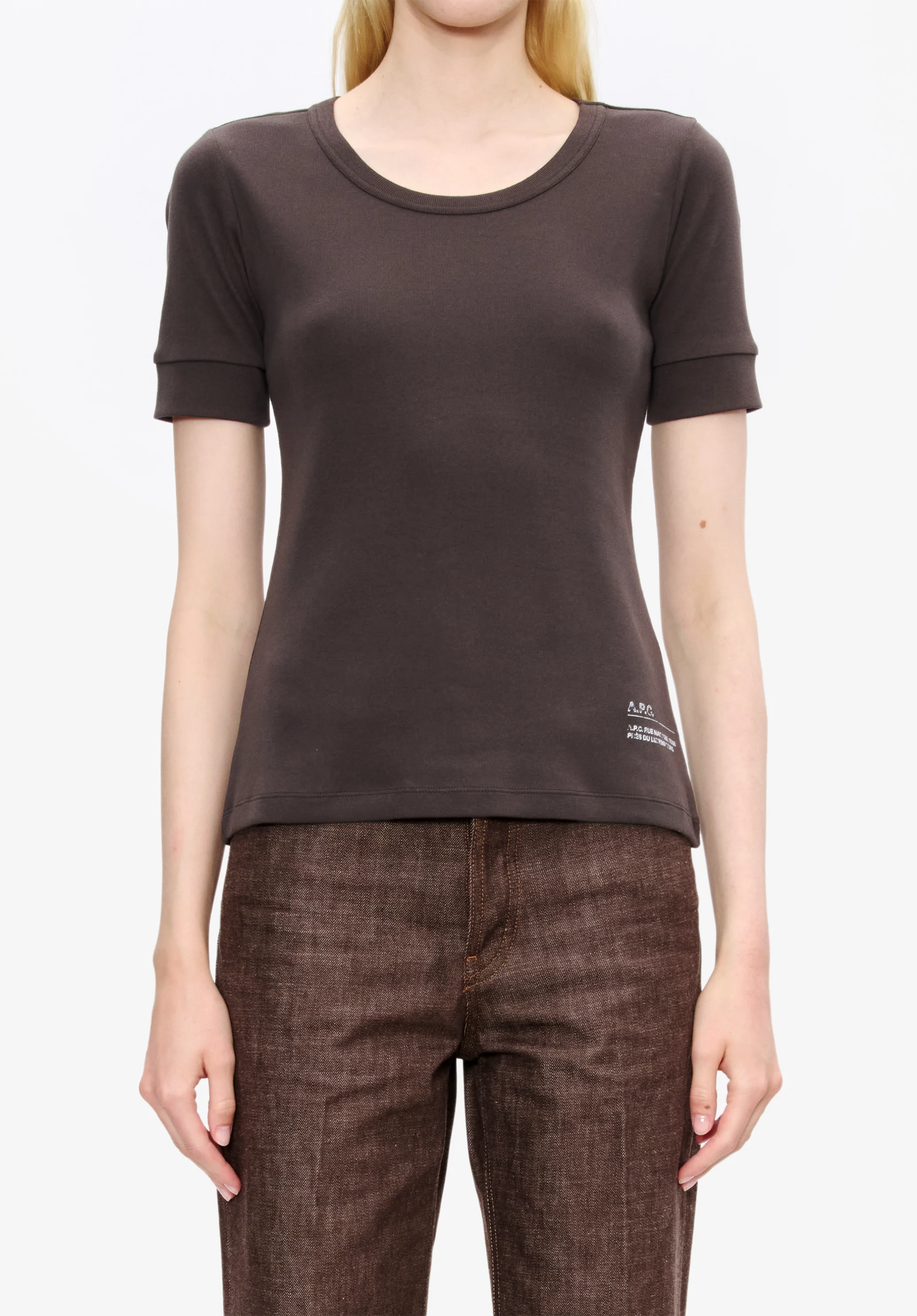 T-Shirt marron ajusté à imprimé effet tampon - Marron