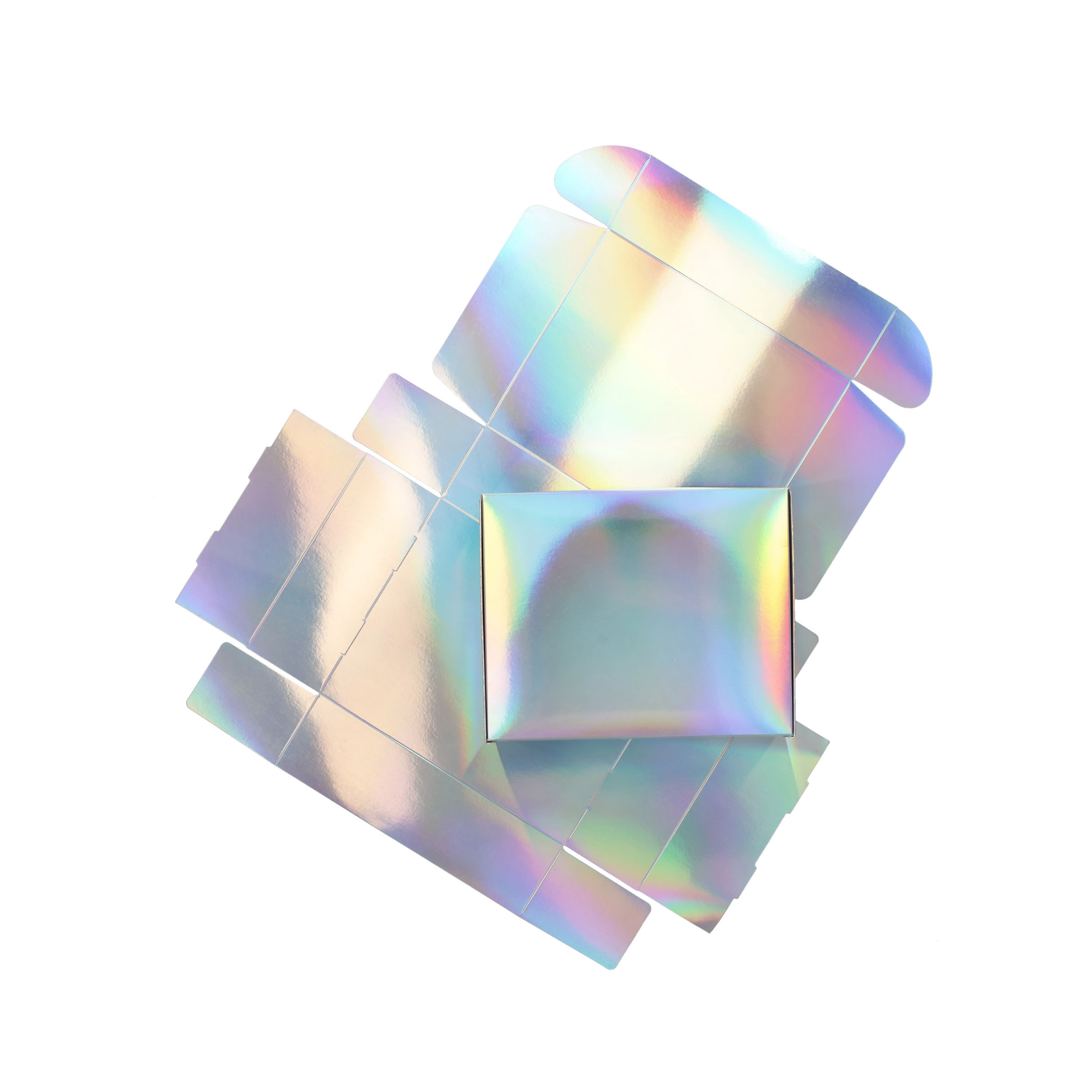 (10er Set) 22x17.5cm Regenbogen Geschenk Schachtel Faltbare Gift Box Verpackung mit Deckel - Irisierend