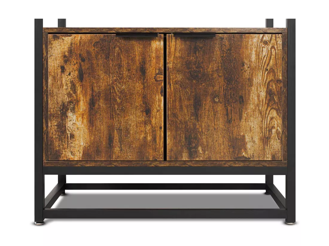 Edo - Bibliothèque, étagère à 3 niveaux et 2 portes de style industriel, 76x33xH163 cm