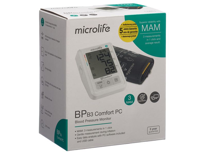 microlife Blutdruckmessgerät BP B3 Comfort PC Oberarm Blutdruckmessgerät