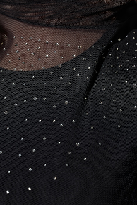 Bluse, oversized, Mesh, Glitzersteinchen, Top