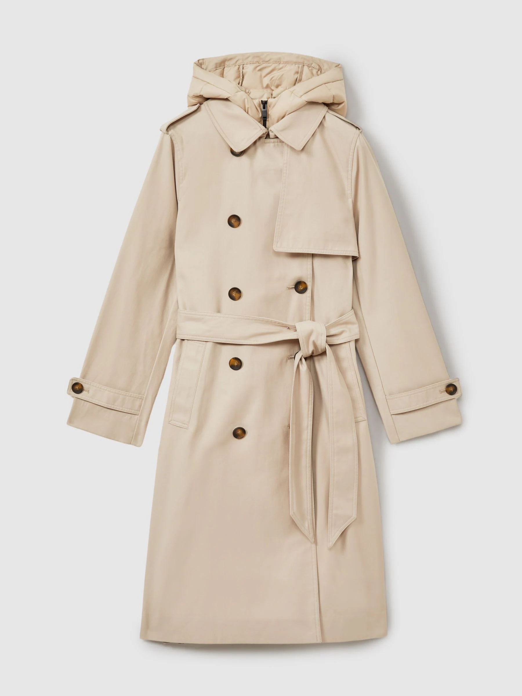 Pastelgeel - Reiss trenchcoat Double breasted Met capuchon