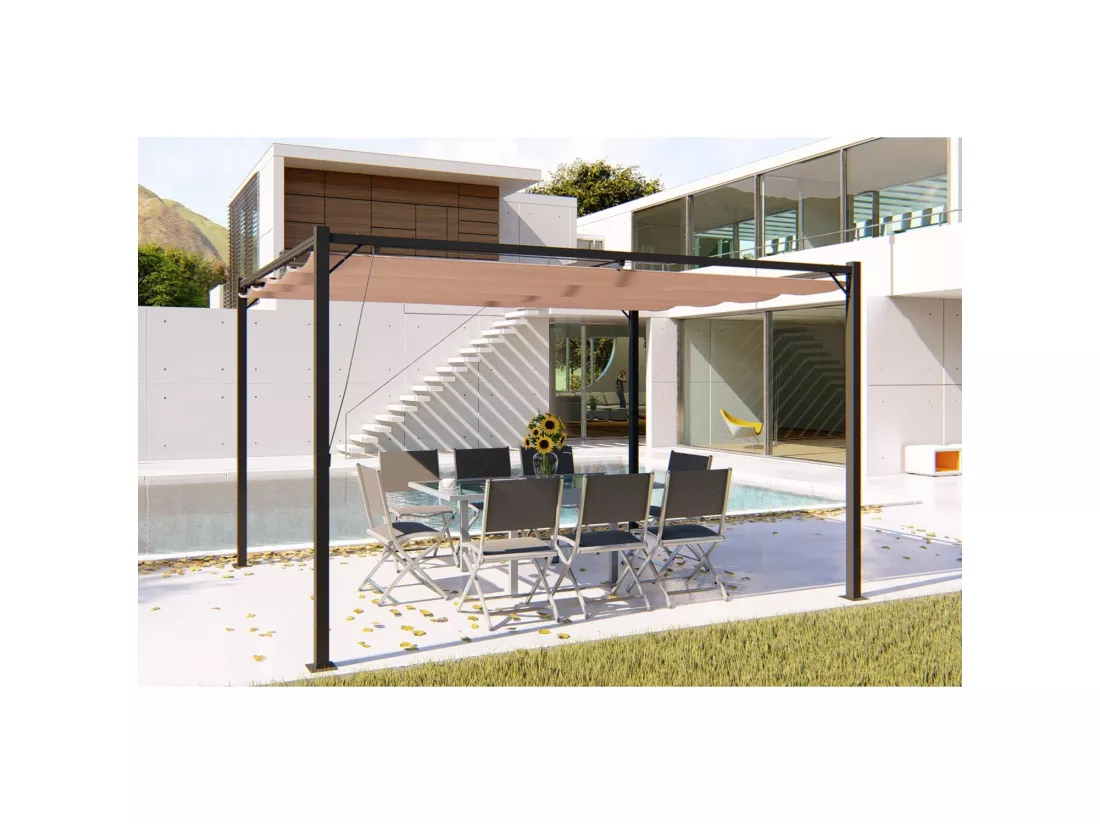 Pergola autoportante 3x4m avec toile en polyester taupe TUSA
