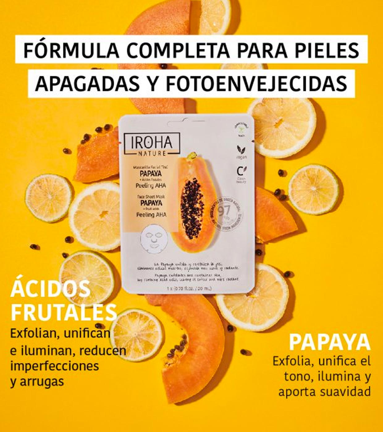 Iroha Nature - Máscara facial de tecido peeling AHA - Mamão