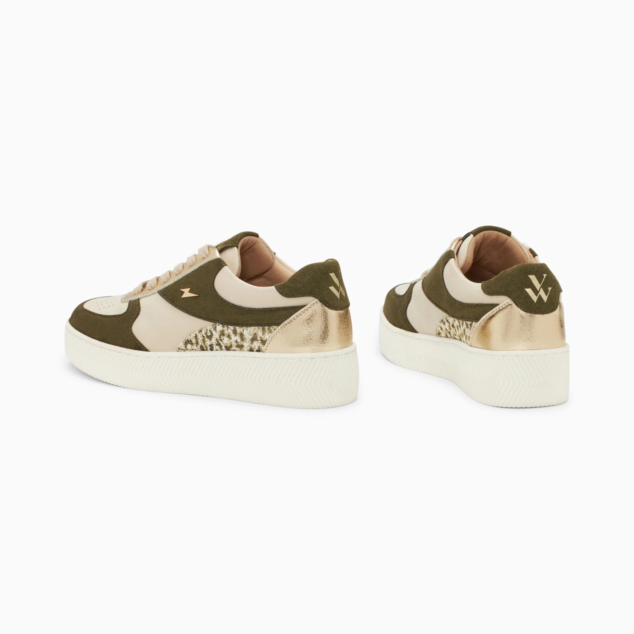 Sneakers-Baskets Théonie beige et kaki à lacets