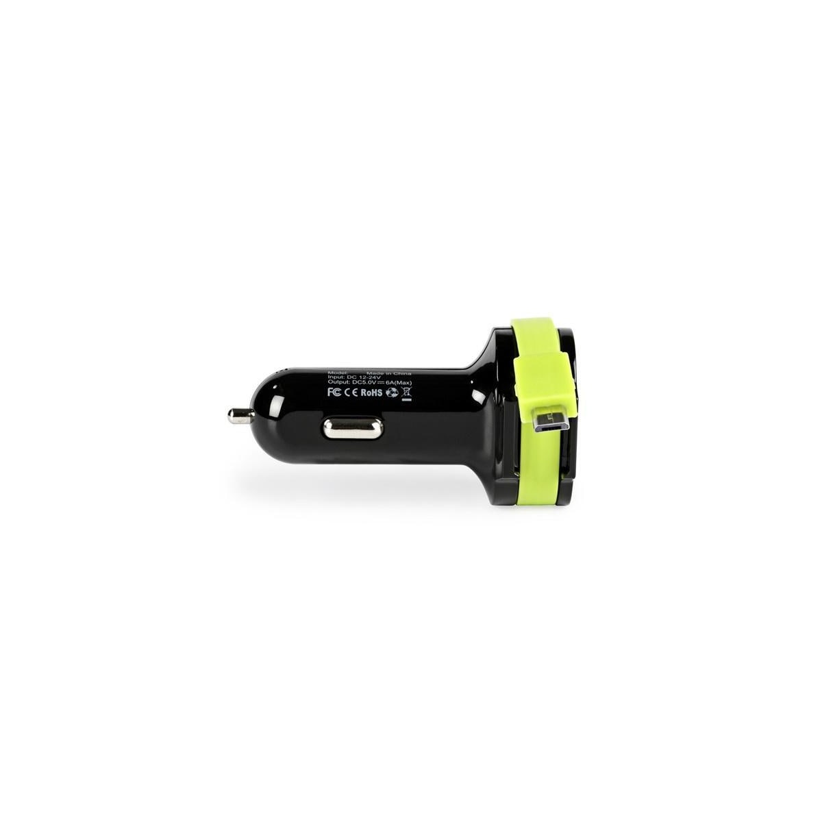 Billader 3-ttganger 6 A 2 x USB / Micro USB Sort/Grøn