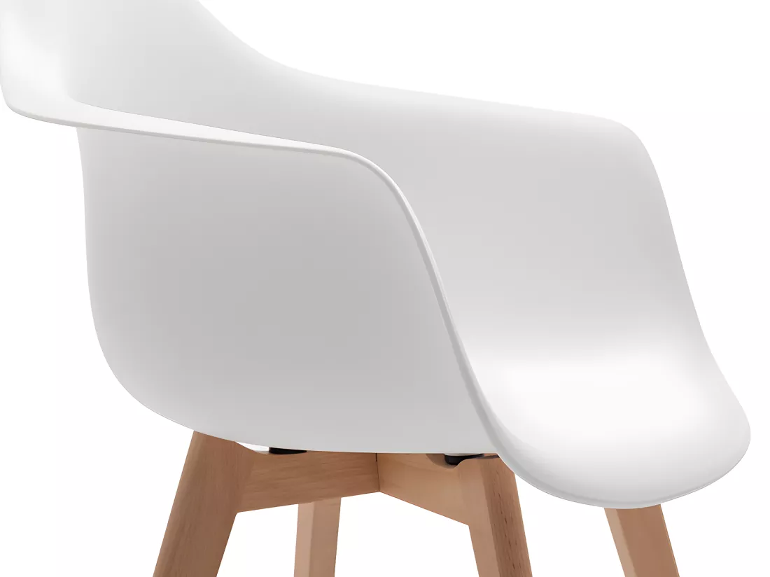 Lot de 6 chaises avec accoudoirs VIXI - Polypropylène et Hêtre - Blanc