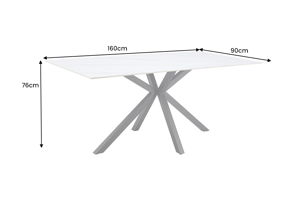 Moderner Esstisch GALAXIE 160cm weiß Keramik schwarz Metall Sterngestell