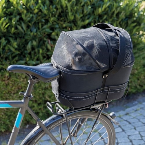 transportadora preta para animais de estimação em bicicletas